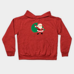 Santa Claus with a big green bag of gifts Kids Hoodie